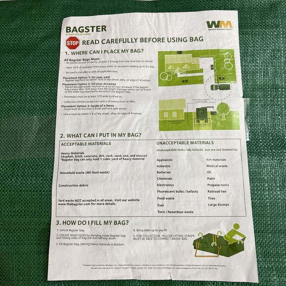 BAGSTER 3CUYD Dumpster in a Bag Holds up to 3,300 Lb, Green - Picture 2 of 3